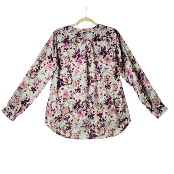 Kut from the Kloth Floral Blouse Women Medium Long Sleeve Roll Tab Button Front - Picture 9 of 10